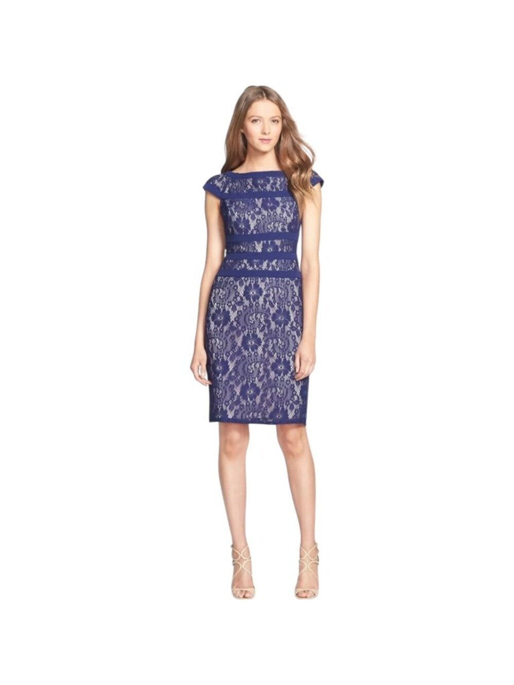 Adrianna Papell NWT $188 Women's Navy Lace Cocktail Sheath Dress, Size 6P
